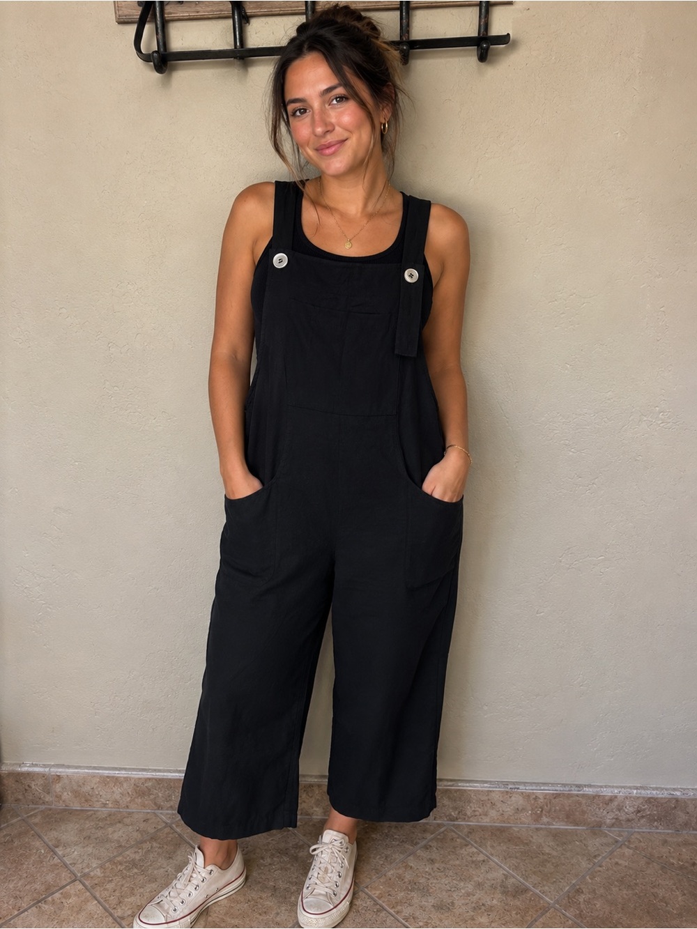 Black Wide-Leg Overalls Jumpsuit